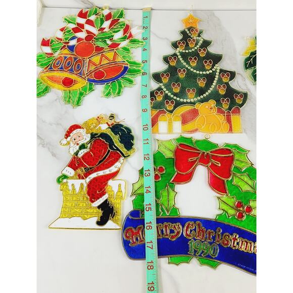 Christmas Sun Catcher Window Plaque 90s Plastic Large Stained Glass Style x7 Vtg - Picture 15 of 16